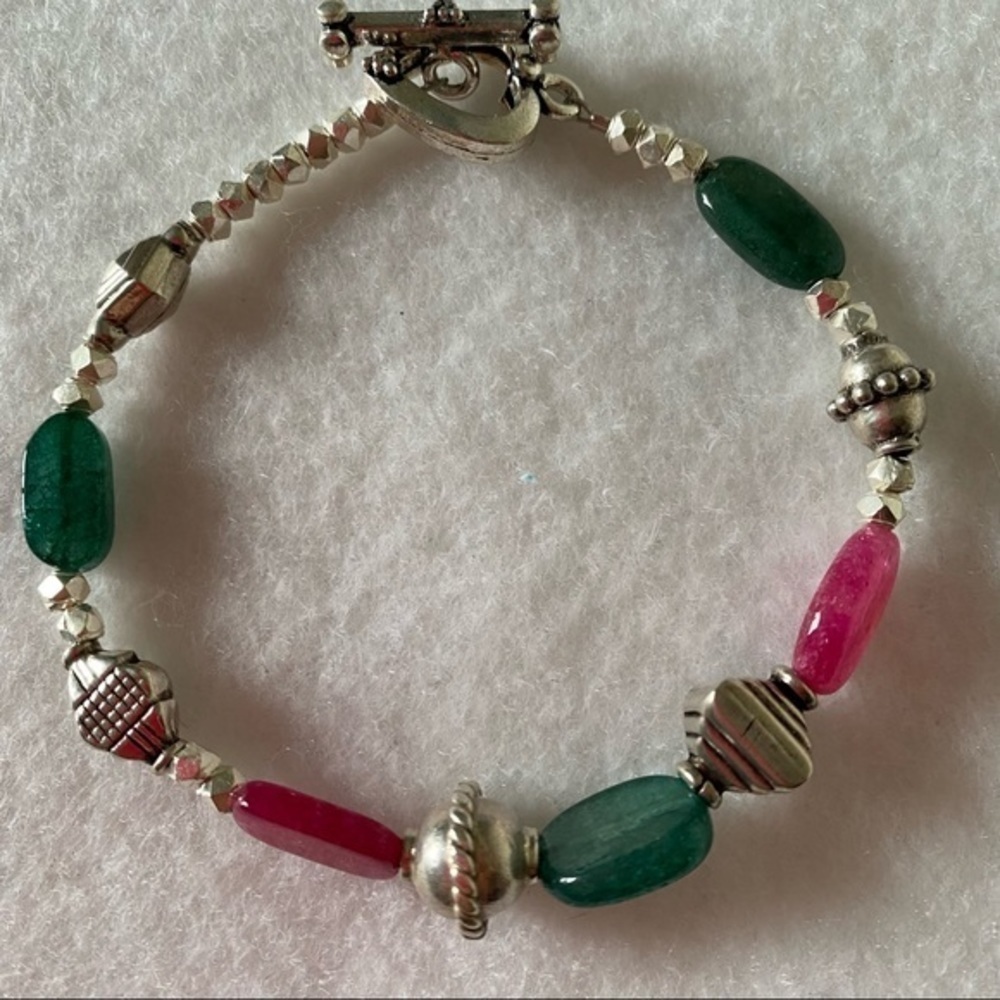 Sundance Sterling Silver Magenta Pink Jade Gemstone Sundance Beaded Bracelet NEW - Picture 2 of 11